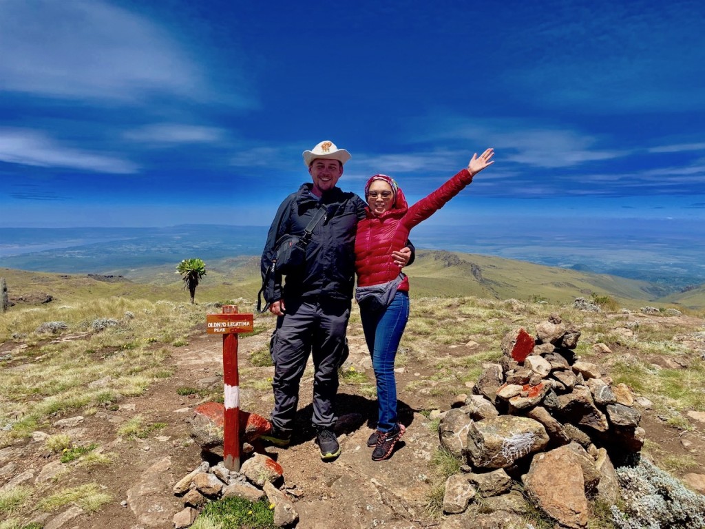 My wife Katya and I at the top of Mount Satima, Kenya's third highest peak at 4,001 meters 