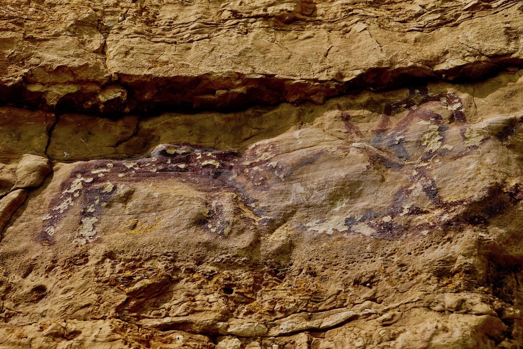 Rock paintings on the Lena River cliffs near Sinsk village,  Khangalas District, Yakutia